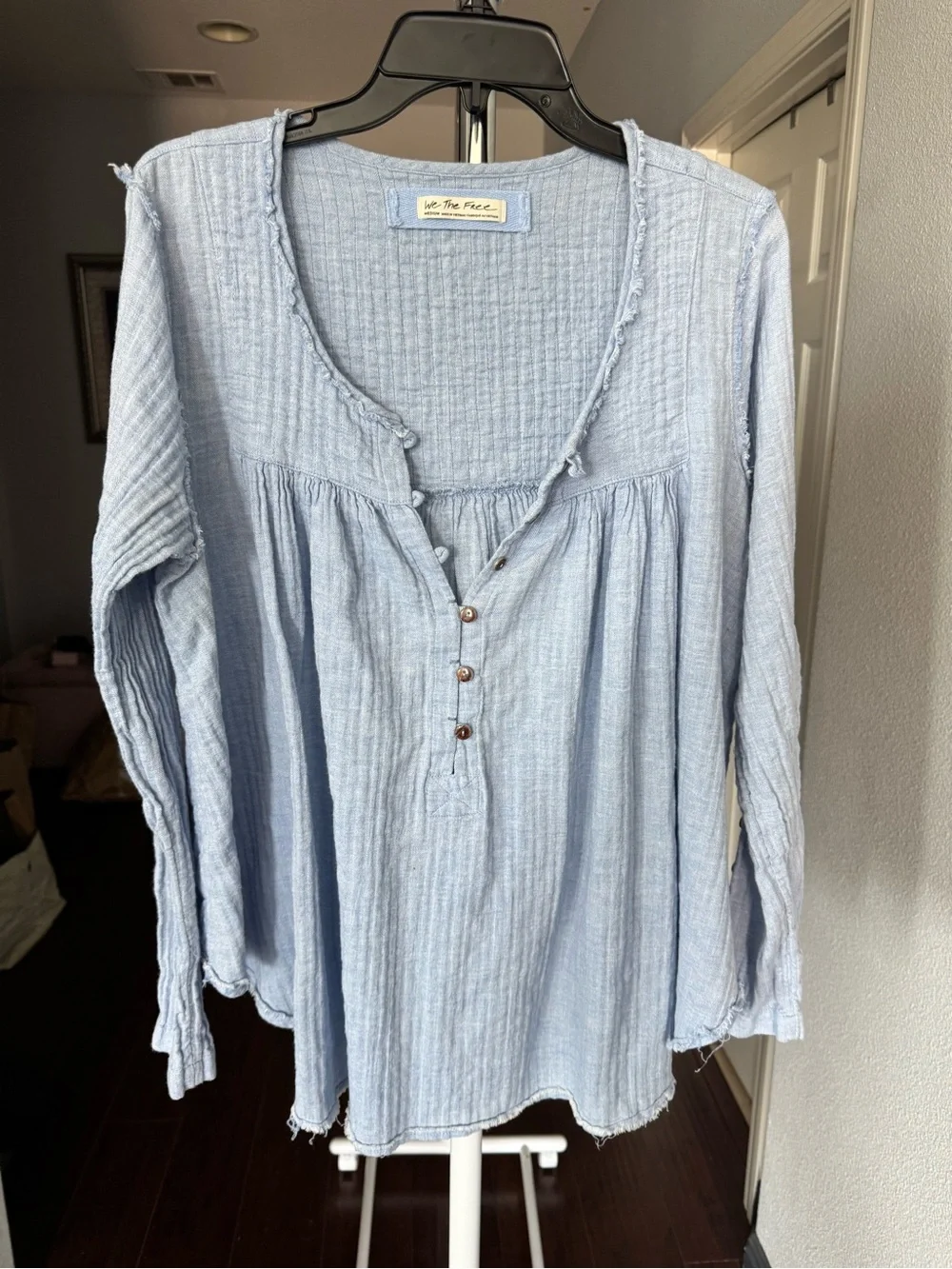 Free People Blue Gauze Henley Tunic
